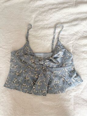 SHE + SKY - Blue Floral Tie-Front  Top